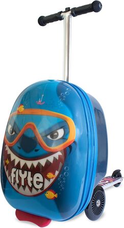 Дитячий валізний самокат Flyte Stormy Shark, складаний чемодан для дітей у вигляді акули
