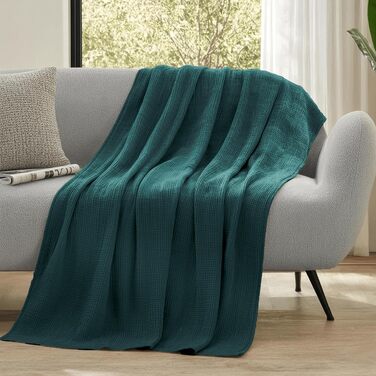 Муслінова покривало Dreamzie 220x240 см, 100% бавовна, колір петроль (темно-зелений)