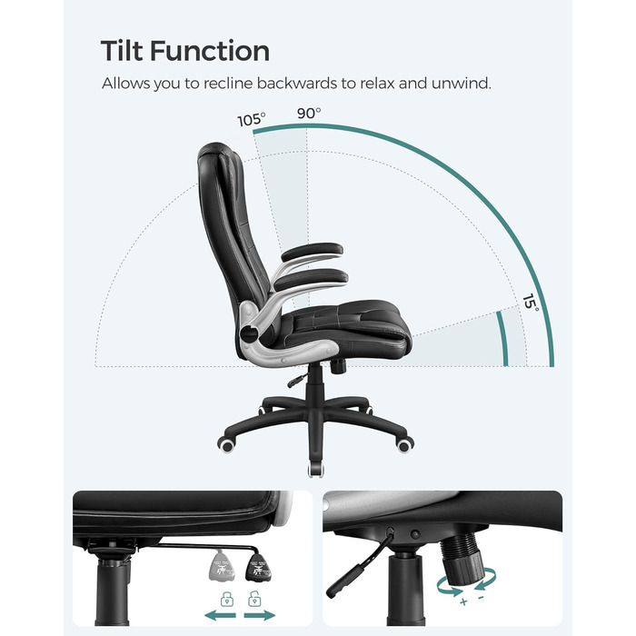 Офісний стілець SONGMICS Ergonomischer Bürostuhl, регульований, чорний, OBG21B, 52 x 53 x 122 см