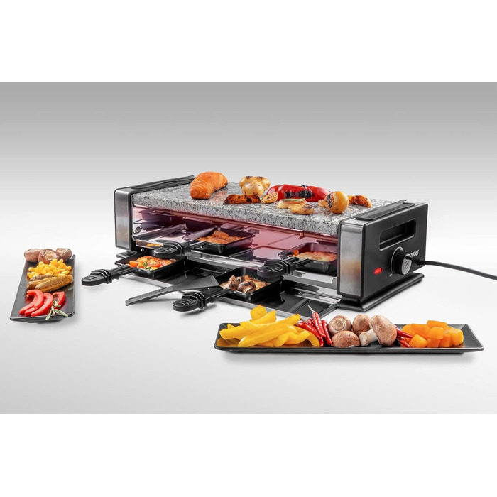 Раклетниця UNOLD 48760 Delice Basic 1200 Вт, для 8 осіб, з натуральним каменем, антипригарна двостороння пластина, нержавіюча сталь