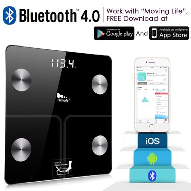 Розумна вага для визначення складу тіла Himaly, Bluetooth, цифрова, для жиру, ваги, ІМТ, води, кісткової маси, калорій, вісцерального жиру, чорна