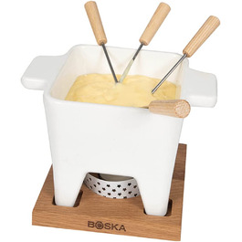 Фондю Boska Tapas Bianco L - для сиру та соусів, 600 мл - з підставкою та свічкою, для мікрохвильової печі та посудомийної машини