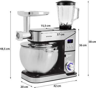 Кухонна машина Syntrox KM-2000W Lyon, міксер, м’ясорубка, 10 л, чорна/червона, Німеччина