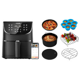 Розумна аерофритюрниця COSORI Smart WiFi 5,5л XXL з 13 програмами, керуванням через додаток та набором аксесуарів (6 предметів)