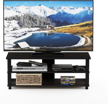 Телевізійна тумба Furinno Sully, 3-рівнева, для TV до 48 дюймів, еспресо/чорна, 104.4x40.1x39.4 см