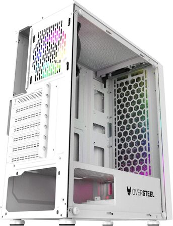 Oversteel Iridium — ігровий корпус для ПК ATX/Micro ATX/ITX, 120 мм A-RGB вентилятор, сітчаста передня панель, 2 пилові фільтри, загартоване скло, USB 3.0, білий