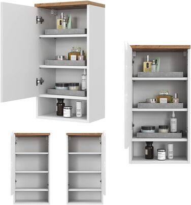 Підвісна шафа для ванної Vicco Eden, білий глянець/дуб Artisan, 40x77,5 см, 4 полички
