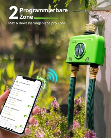 Таймер поливу RainPoint WiFi 2 канали з антенним шлюзом, латунним входом, керуванням через додаток та голосовий помічник, IP65. Автоматична система поливу для саду, 2 зони, 6 графіків