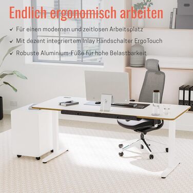 Ергономічний стіл Yaasa Desk Pro з електрорегулюванням висоти, білий 180x80 см – Multiplex. Навантаження до 120 кг, з дисплеєм ErgoTouch