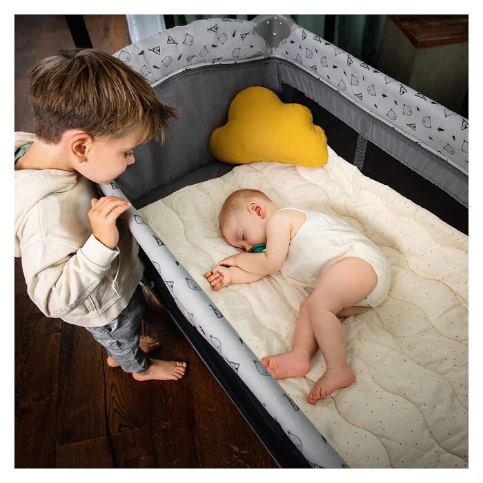 Дитяче туристичне ліжечко Hauck Sleep N Play Center Teddy Grey з люлькою для новонароджених, пеленатором, сумкою для транспортування, колесами, лазом, компактне складання, для малюків від народження до 15 кг