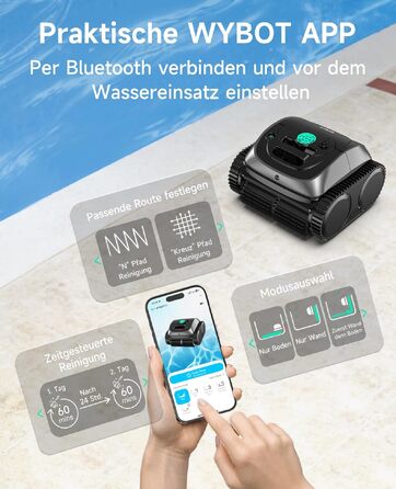 Робот для чищення басейну WYBOT C1 з акумулятором, автоматичний, для підлоги, стін та бортів, 150 м²