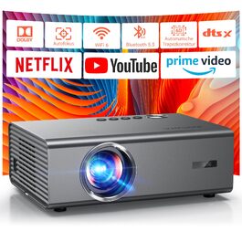 4K Smart-проектор Kogata з Netflix, HDR, Wi-Fi 6 та Bluetooth для дому та вулиці – Автофокус, 6D Keystone, звук кінотеатру
