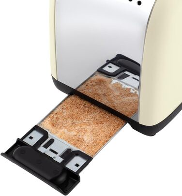 Тостер Russell Hobbs Colours Plus Edelstahl Creme на 2 тости, нержавіюча сталь - з підставкою для булочок, 6 режимів підсмажування, розморожування, Lift & Look, 1600 Вт