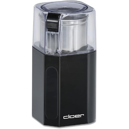 Електрична кавомолка та млинок для спецій Cloer 7580, 200 Вт, для кавових зерен, спецій, горіхів і зернових, знімний контейнер з нержавіючої сталі, чорний