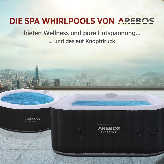 Надувний SPA басейн Arebos 154x154 см, 4 особи, 100 гідромасажних форсунок, для дому та вулиці, квадратний, 600 л, з підігрівом