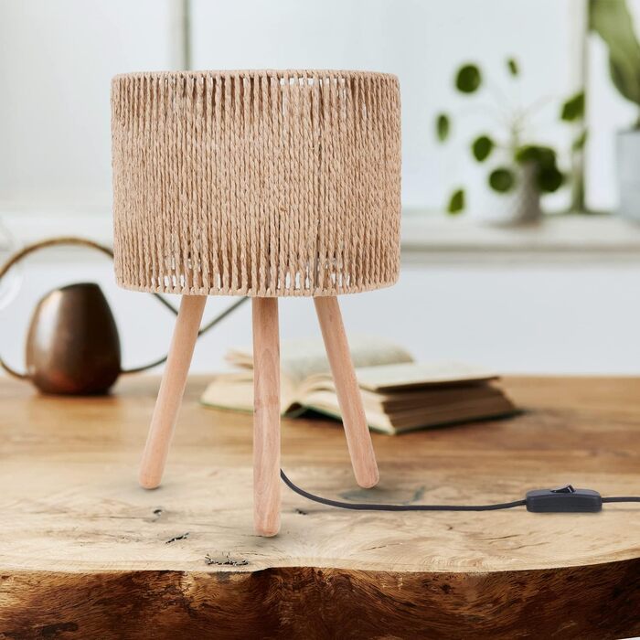 Настільна лампа Paco Home Boho з абажуром, натуральний колір, декор з ротангу, для спальні та робочого столу, E27