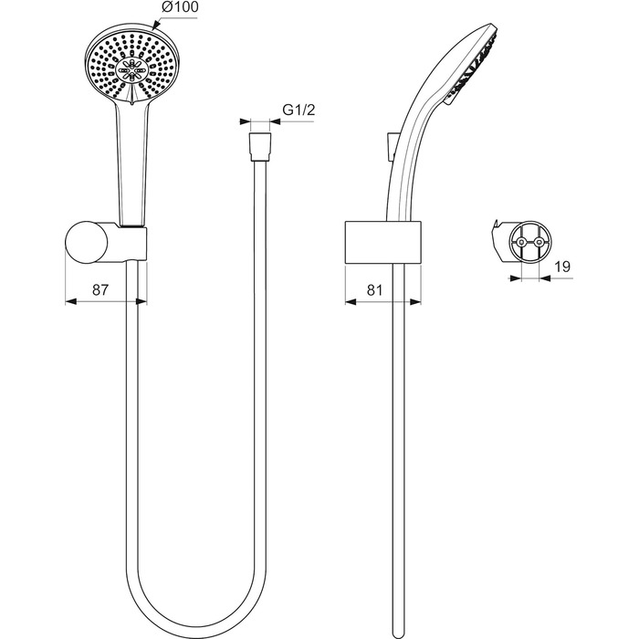 Змішувач для ванної кімнати Ideal Standard Ceraflex настінний з одноважільним керуванням, витяжка 160 мм, регульовані S-з'єднання, водозберігаюча картридж CLICK, хром (з набором для душу, без тримача для душу, хром)