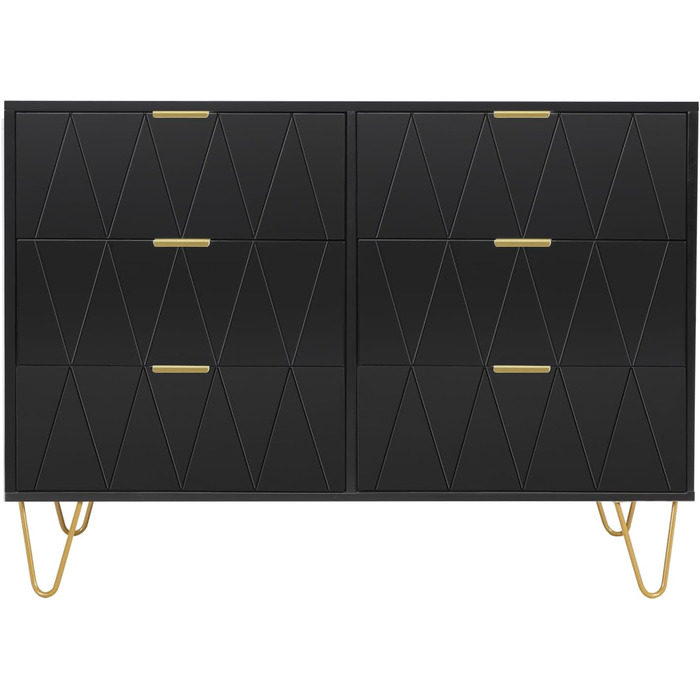 Комод UEV на 6 шухляд 100x34x73 см, чорний, з фіксацією, для зберігання одягу, документів, іграшок, вузький шафа для вітальні та спальні, легке складання