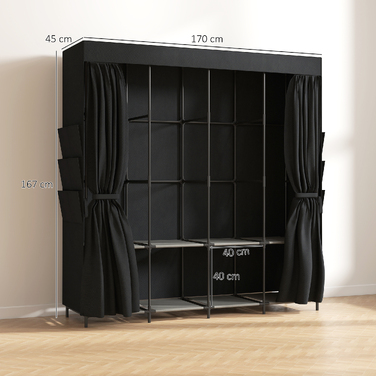 Тканинна шафа для одягу, пилозахисна, портативна, 5 штанги, 170 x 45 x 167 см, чорна