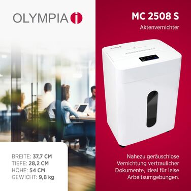 Шредер для паперу та кредитних карток Olympia MC 2508 S, знищення 10 аркушів, кошик 10 л, рівень секретності P4 (частки), білий