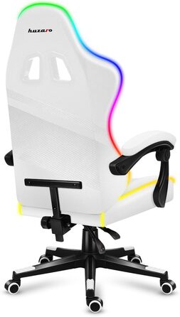 Ігрове крісло Huzaro Force 4.4 RGB біле, ергономічне, LED-підсвітка, екошкіра, регульована висота, підголівник, підтримка до 130 кг