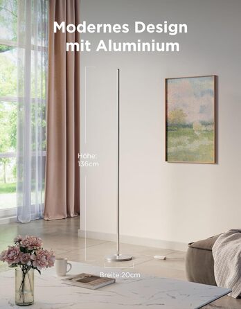 Govee RGBIC LED Торшер WiFi, Диммування, Alexa & Matter, 16 млн кольорів, 85 режимів, Музичний режим, DIY, для вітальні, спальні, геймінгу (Срібний, 1 шт)