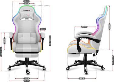 Ігрове крісло Huzaro Force 4.7, офісне, до 140 кг, RGB, біле, з підлокітниками, підставкою для ніг, подушкою для шиї та попереку, дихаюча сітка