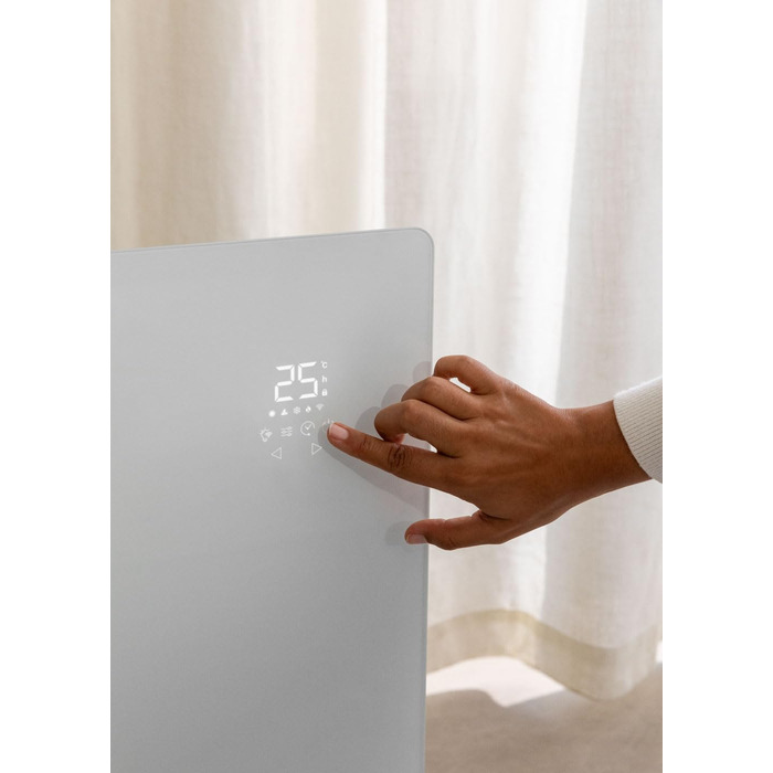 Електричний конвектор з Wi-Fi 2000 Вт, скляний, білий, LED-екран