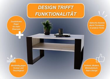 Журнальний стіл CraftPAK для вітальні, деревний матеріал, сучасний стіл для дивана з додатковою полицею, колір Бардіоліно чорний