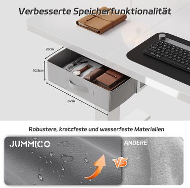 Електричний регульований стіл JUMMICO для дому та офісу 160x80 см, білий - з шухлядою та гачками