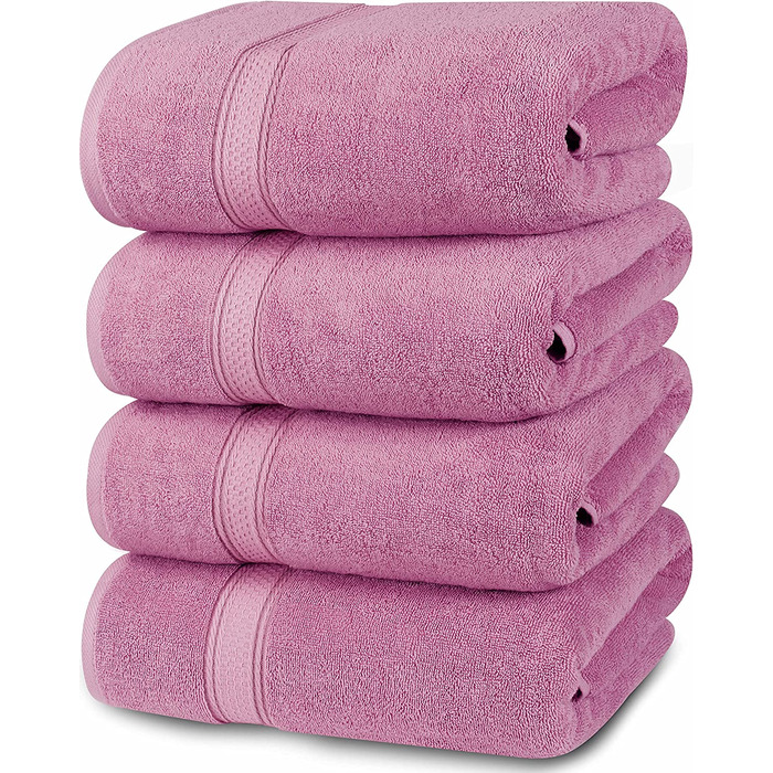 Рушники для ванни Utopia Towels, набір 4 шт, 100% бавовна, 600 г/м², швидковисихаючі, дуже вбираючі, м'які, рожеві, 68.6x137.2 см