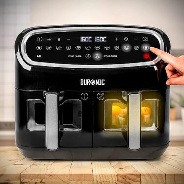 Аерофритюрниця Duronic AF34 BK 10 л для приготування картоплі фрі та страв без олії, чорна, електрична, фритюрниця з гарячим повітрям