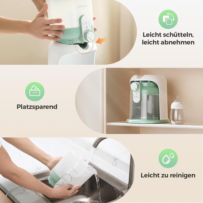 Автоматичний підігрівач та приготувач дитячих сумішей Momcozy з подвійним підсвічуванням, 1.69 л, біло-зелений