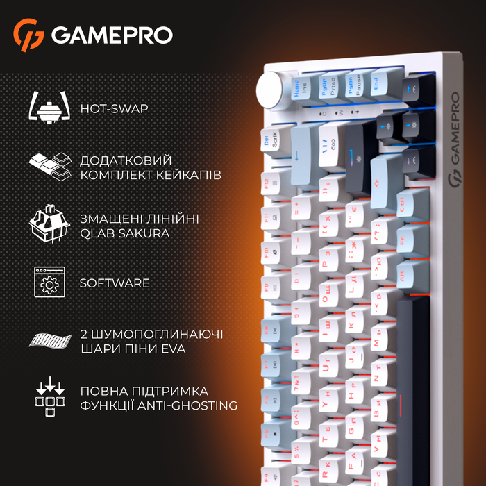 Дротова механічна клавіатура GamePro MK160 V2 Warden QLAB Sakura White (MK160-V2-BL-QS)