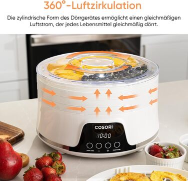 Дегідратор Cosori Food Dehydrator, сушарка для овочів та фруктів, 650 Вт, 5 лотків, таймер на 48 год, діапазон температур 35-75°C, білий