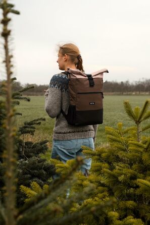 Жіночий рюкзак-роллтоп Ela Mo® проти крадіжок для ноутбука, спорту та подорожей з USB-портом та тримачем для пляшки, пісочний та оливковий