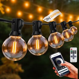 LED гірлянда вулична G40, 23.5м, з пультом та керуванням через додаток, теплий білий, водонепроникна, для саду/балкону