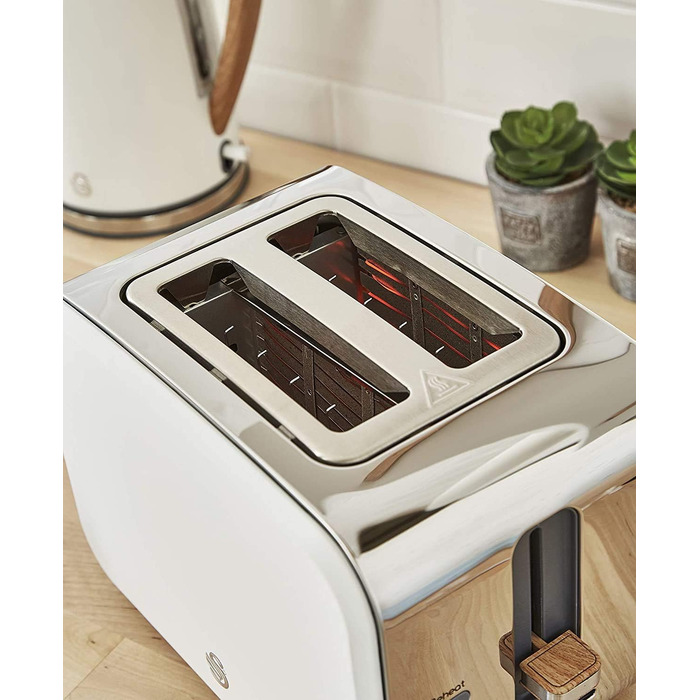 Електричний чайник Swan Nordic Set з тостером, 1.7 л, 2200 Вт, білий з дерев'яним декором