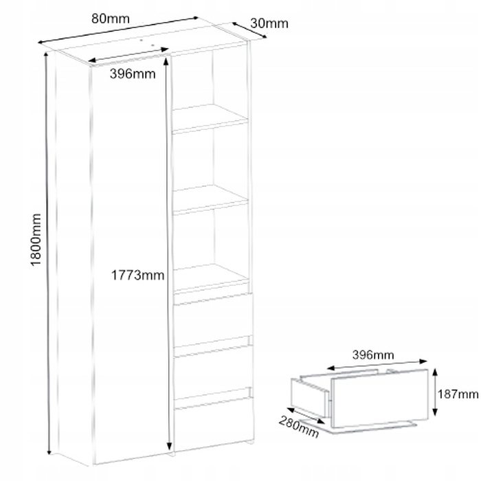 Стелаж Framire 80 x 180 x 30 см, дуб артизан