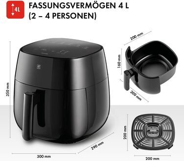 Аерофритюрниця ZWILLING Airfryer 4L, 1400 Вт, 6 програм, компактна мультипіч для смаження, запікання та готування без олії, чорна