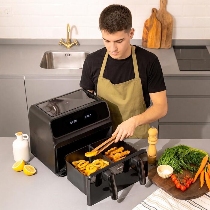 Аерофритюрниця Cecotec Cecofry Advance 9000 Window з подвійним кошиком 9л (2x4.5л), 2200 Вт, вікном та підсвіткою, 8 програм, чорна