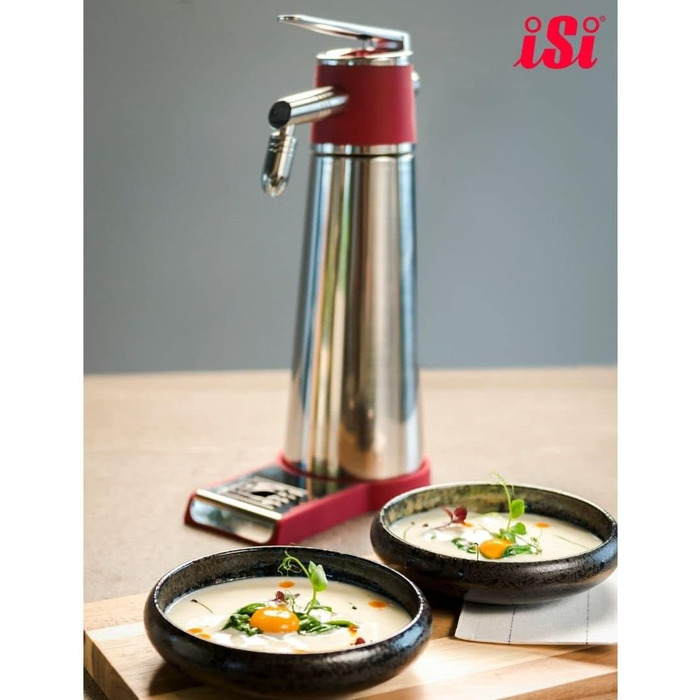 iSi Thermo XPress Whip PLUS 1 л — професійний сифоновий збивач вершків із термоізоляцією для гарячих і холодних соусів та вершків, нержавіюча сталь, підходить для посудомийної машини, сріблястий/червоний, з щіточкою для чистки