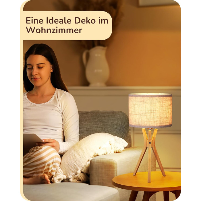 Настільна лампа EDISHINE з натурального дерева, LED, вінтажна, з лляним абажуром, для спальні та вітальні, E27, бежевий, кабель, у стилі кантрі