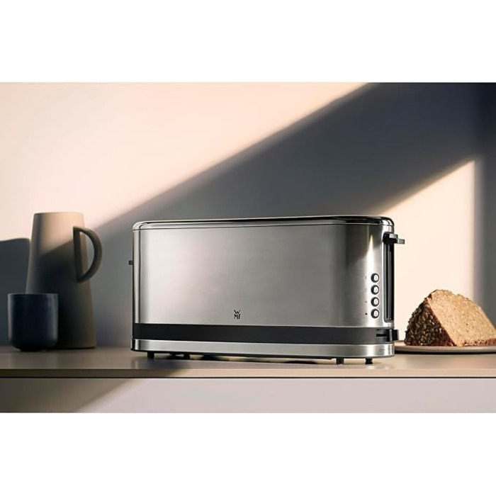 Тостер WMF Küchenminis Langschlitz XXL: тостер з функцією для булочок, 2 слоти, 7 рівнів підсмажування, 900 Вт, нержавіюча сталь матова срібляста