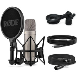 Студійний мікрофон Rode NT1 5th Gen XLR/USB сріблястий з тримачем keepdrum MSA033