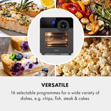 Аерофритюрниця Klarstein AeroVital Cube Chef 1700 Вт, 16 програм, 14 л, сенсорне керування, з нержавіючої сталі, чорна