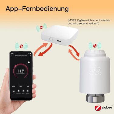 Розумний термостат для радіатора MOES ZigBee: програмований WLAN термостат опалення з датчиком відкриття вікна, енергозберігаючий, сумісний з Alexa та Google Home