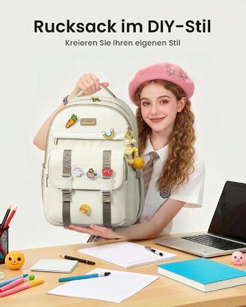Жіночий рюкзак LOVEVOOK для ноутбука 17.3 дюймів, шкільний рюкзак для дівчат та підлітків, бежевий