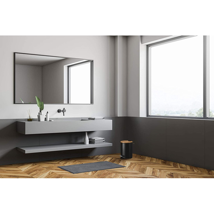 Косметичний відро для сміття VMbathrooms 3 л, чорний матовий, з бамбуковою кришкою, педальний, з м'яким закриванням, для ванної кімнати