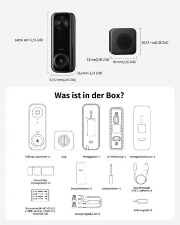 Aqara G400 Відеодзвінок з Chime, 2K HD, PoE/Кабель, HomeKit, Розпізнавання, IP65